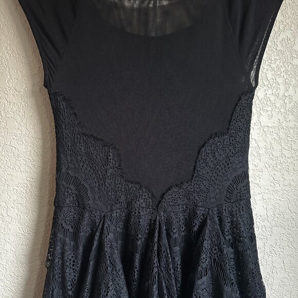 Free People Handkerchief Hem Lace Overlay Sheer Black Dress - Picture 7 of 11